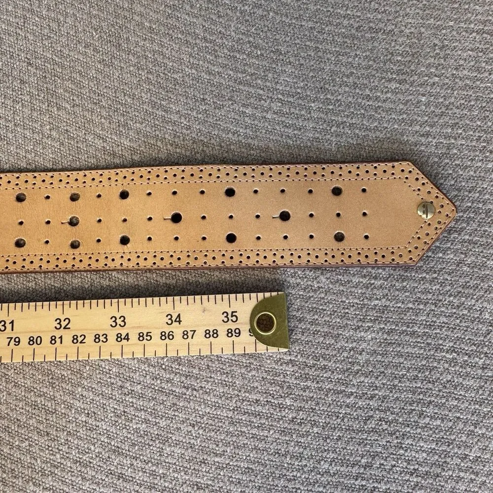 Vintage Ginnie Johansen Wide Brown Leather Belt Brass Buckle Y2K Hip Western 552